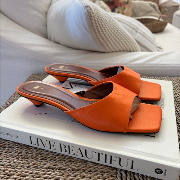 Zara Orange Heel Sandals 38 NEW - Picture 3 of 7